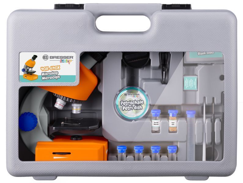 Мікроскоп Bresser Junior 40x-640x Orange з кейсом та набором для дослідів 8851310 фото