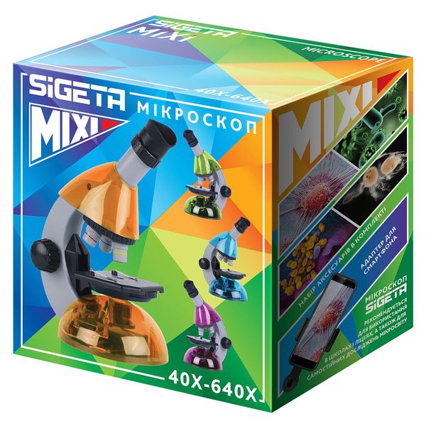 Мікроскоп SIGETA MIXI 40x-640x BLUE з адаптером для смартфона та набором для дослідів 65911 фото